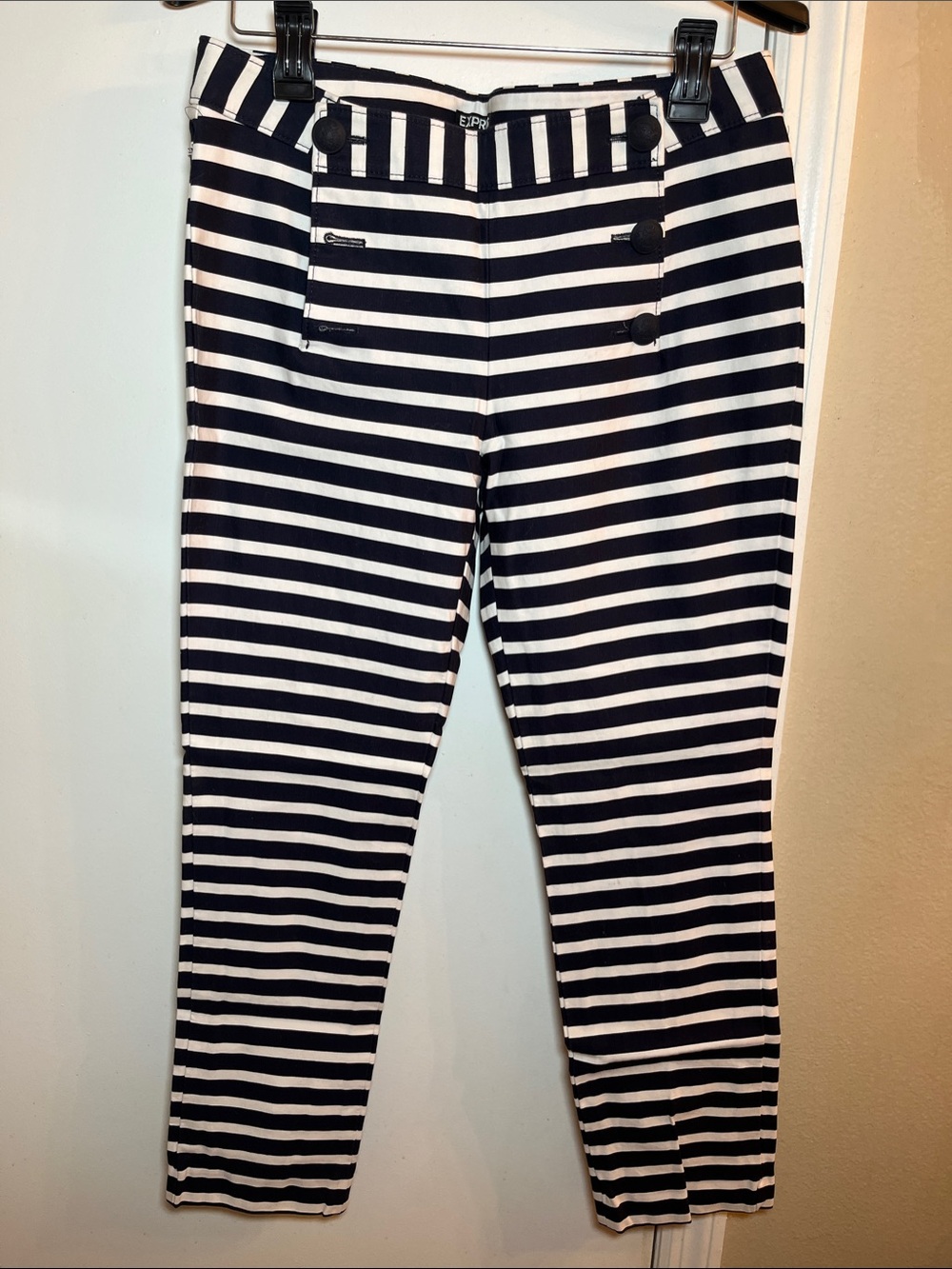 Express Navy and White Striped Cropped Sailor Pants